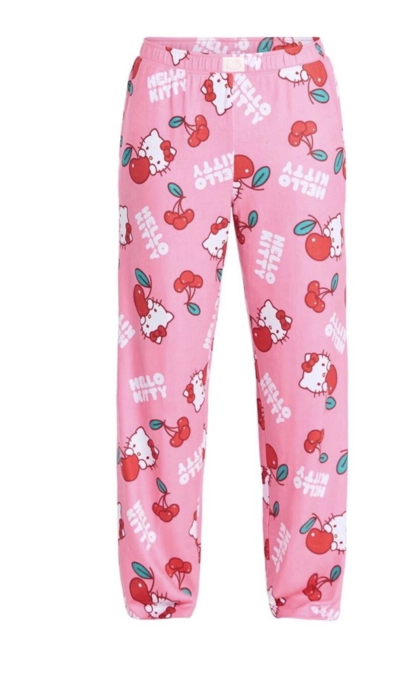 Hello Kitty Women’s Sleep Pajama Pants Pink Cherries Size XL (16-18) Pockets